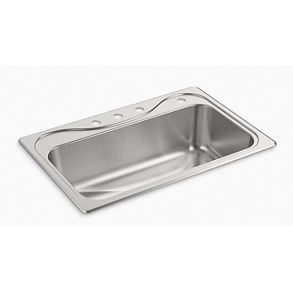 Southhaven Series 45987-4-NA Kitchen Sink, 4-Faucet Hole, 22 in OAW, 9-1/4 in OAD, 33 in OAH, Stainless Steel