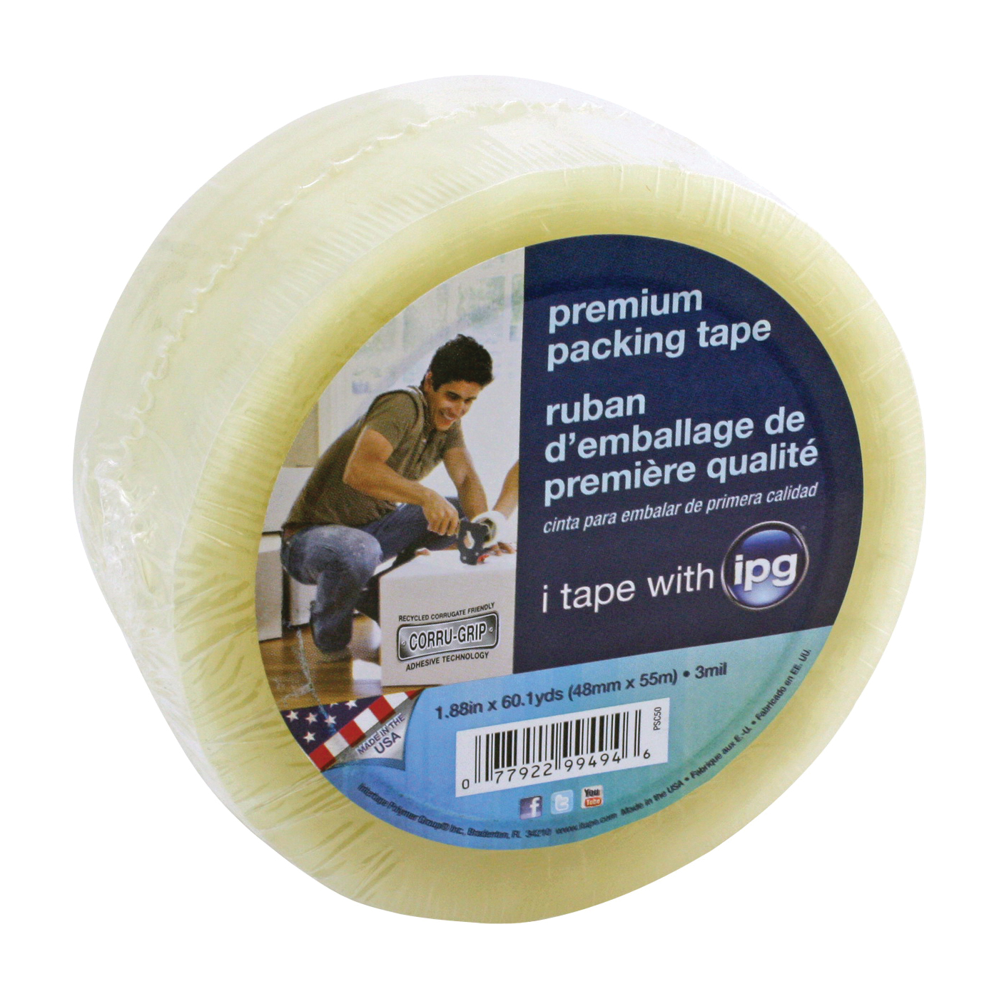 PSC50 Premium Packaging Tape, 60 yd L, 1.88 in W, Polypropylene Backing, Clear