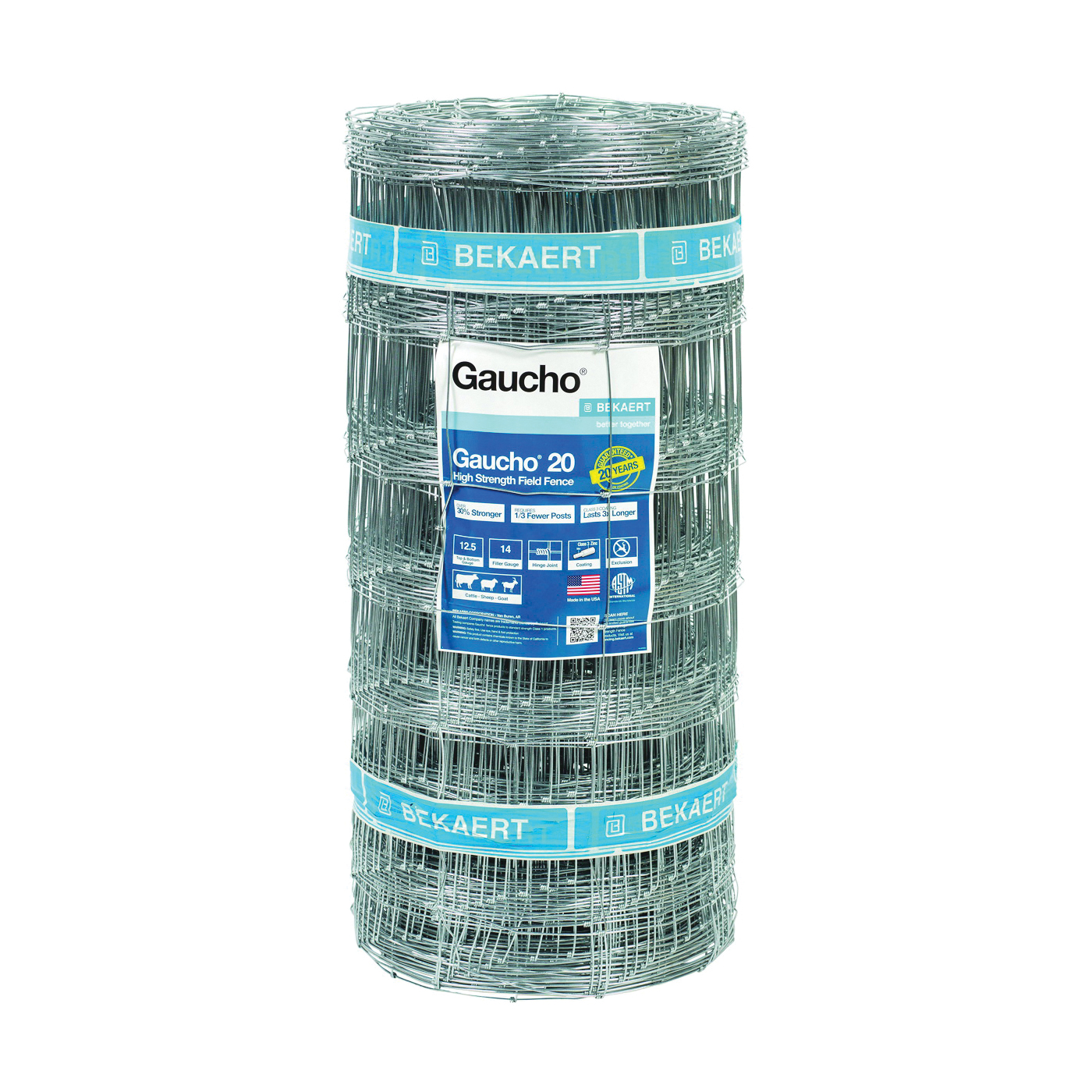 118142 High-Tensile Field Fence, 330 ft L, 39 in H, 14 ga Gauge, Steel, Galvanized
