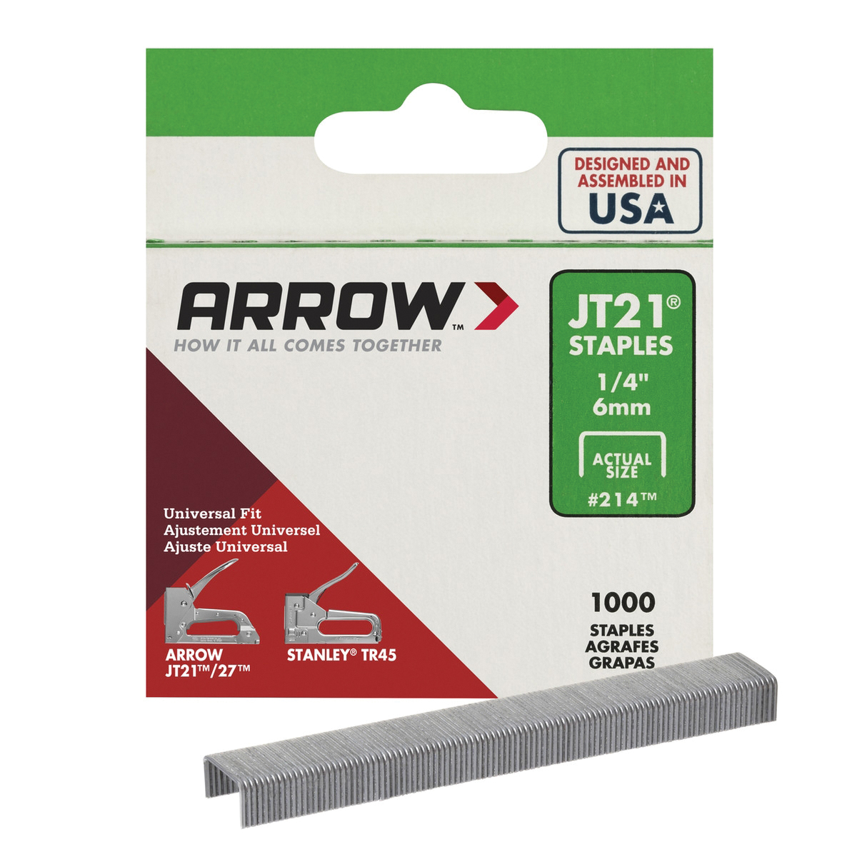 JT21 Series 214 Staple, 1/4 in W Crown, 1/4 in L Leg, Steel, Galvanized, 0.03 ga
