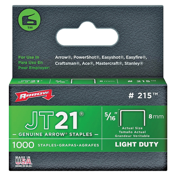 215 Staple, 7/16 in W Crown, 5/16 in L Leg, Steel, 0.03 ga