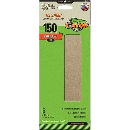 5041 Sanding Sheet, 3-2/3 in W, 9 in L, 150 Grit, Fine, Aluminum Oxide Abrasive, Paper Backing, 6 pk