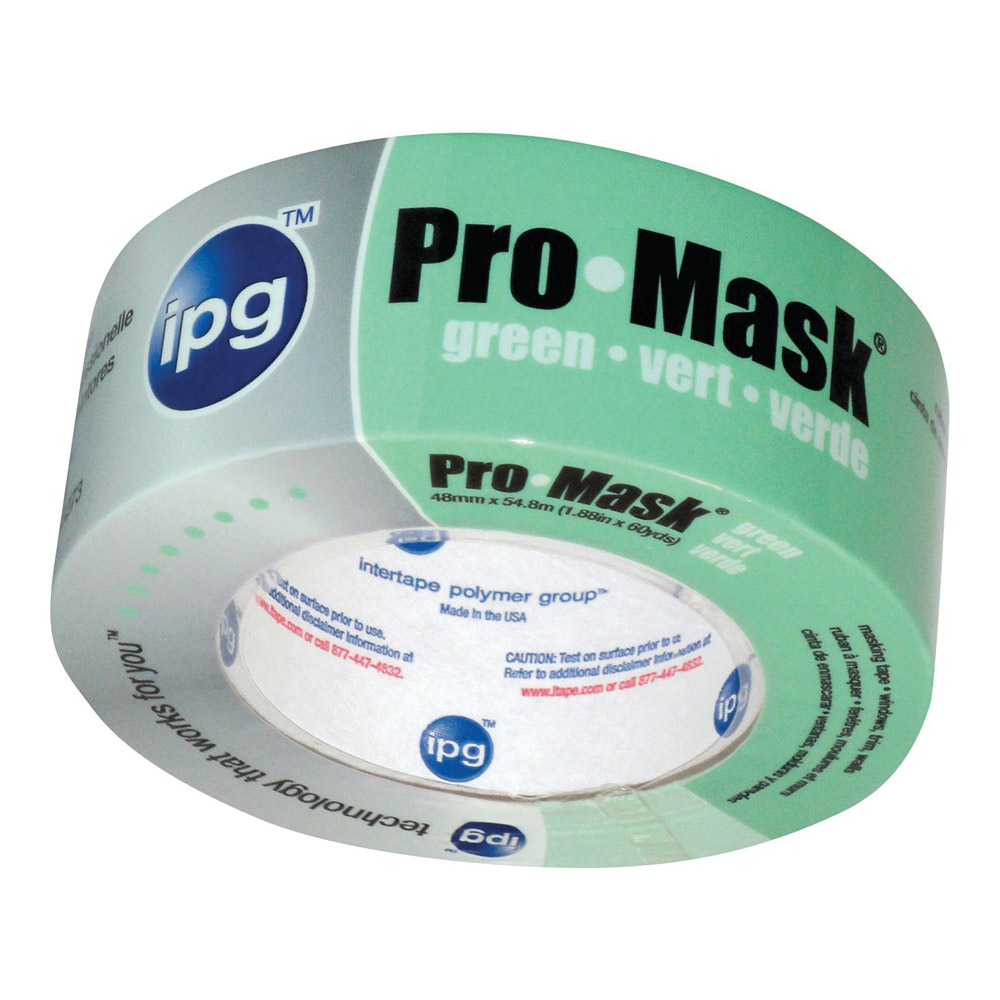 5805-2 Masking Tape, 60 yd L, 1.87 in W, Crepe Paper/Synthetic Rubber Backing, Light Green
