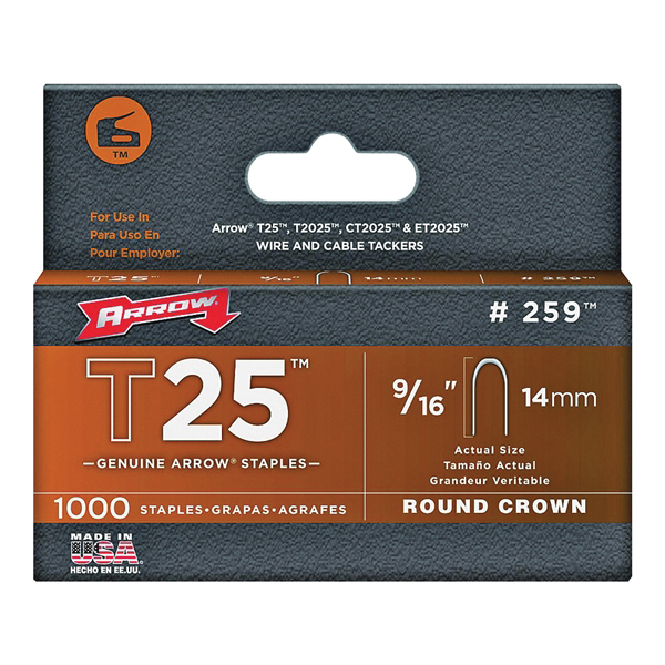 T25 Series 259 Staple, 5/16 in W Crown, 9/16 in L Leg, Steel