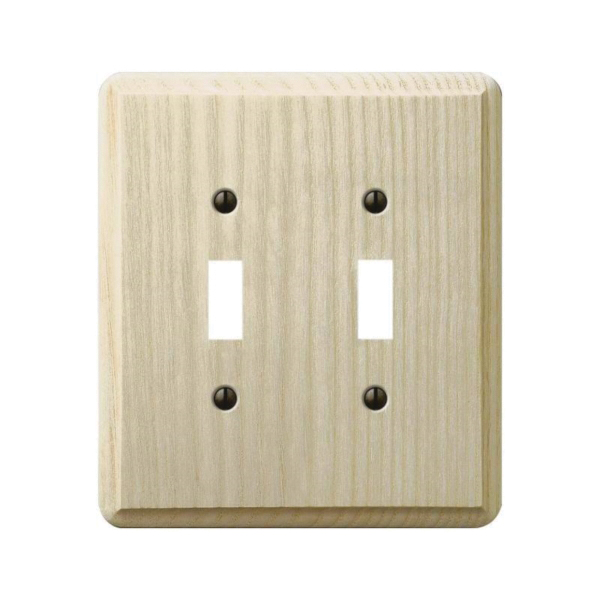 401TT Switch Wallplate, 5-3/8 in L, 4-7/8 in W, 2 -Gang, Ash Wood, Unfinished