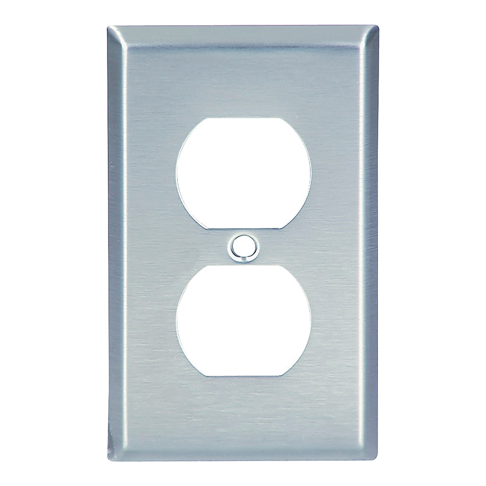 Wiring Devices 93101-BOX Duplex Receptacle Wallplate, 4-1/2 in L, 2-3/4 in W, 1 -Gang, , Stainless Steel, Silver, Satin