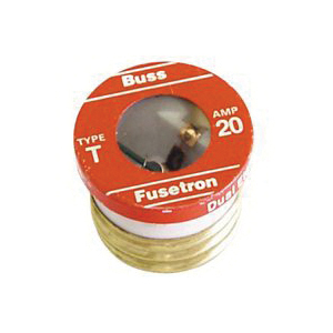 T-20 Plug Fuse, 20 A, 125 V, 10 kA Interrupt, Plastic Body, Low-Voltage, Time Delay Fuse