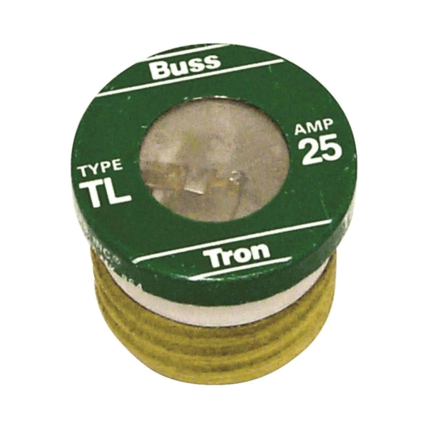 TL-25 Plug Fuse, 25 A, 125 V, 10 kA Interrupt, Plastic Body, Low-Voltage, Time Delay Fuse