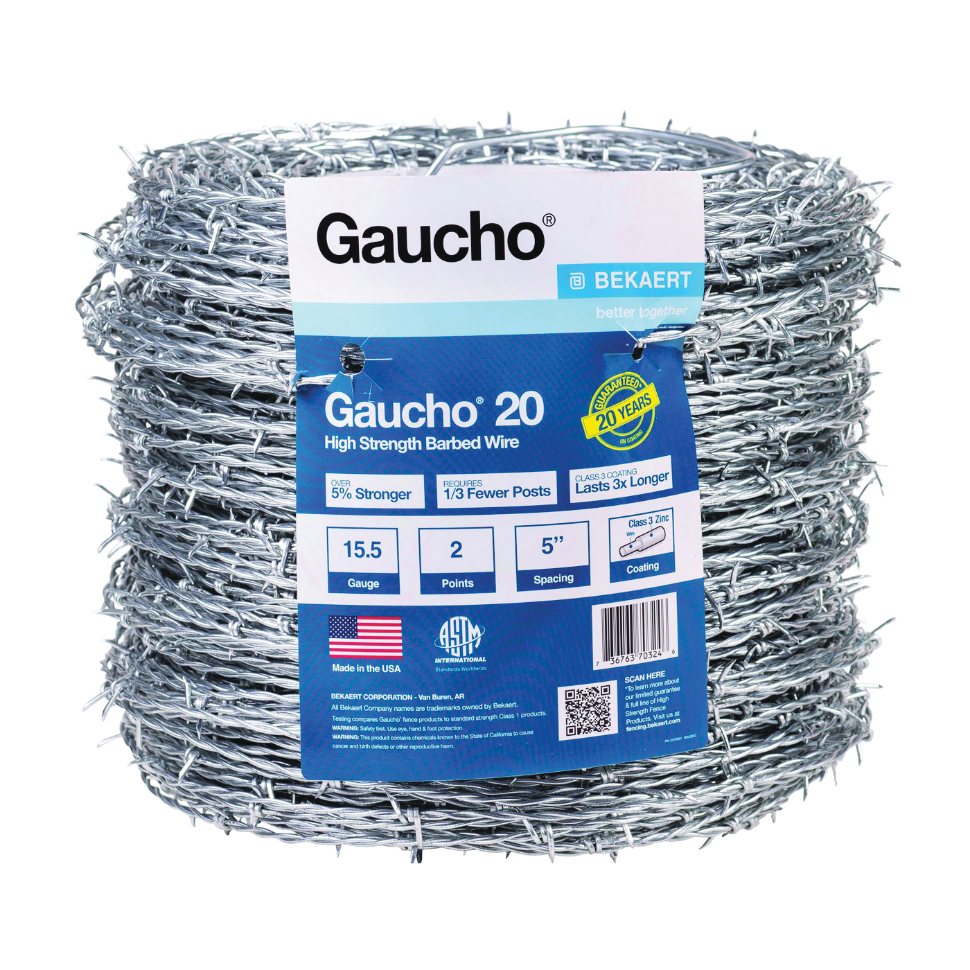 118290 Barbed Wire, 1320 ft L, 15-1/2 Gauge, Flat High-Tensile Barb, 5 in Points Spacing