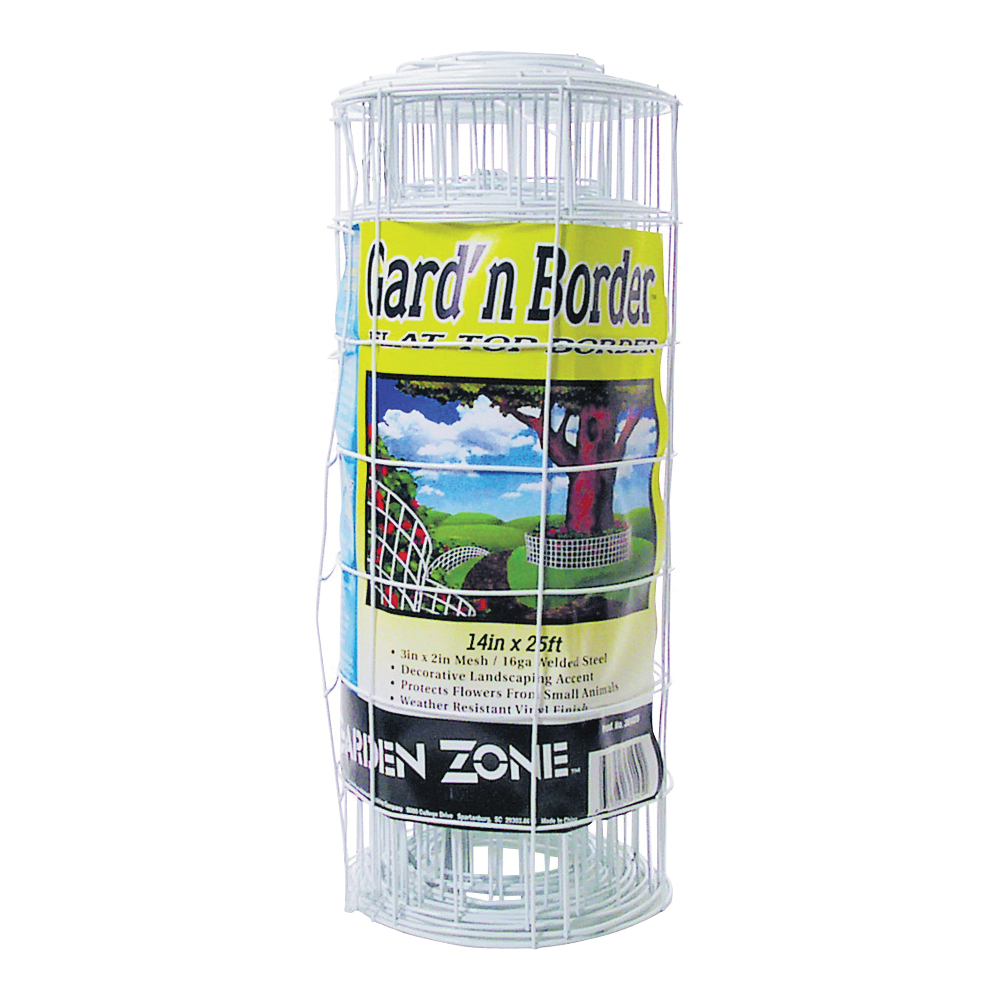 13015331 Flower Fence, 25 ft L, 14 in H, Rectangular Mesh, 3 x 2 in Mesh, 16 ga Gauge, Steel, White