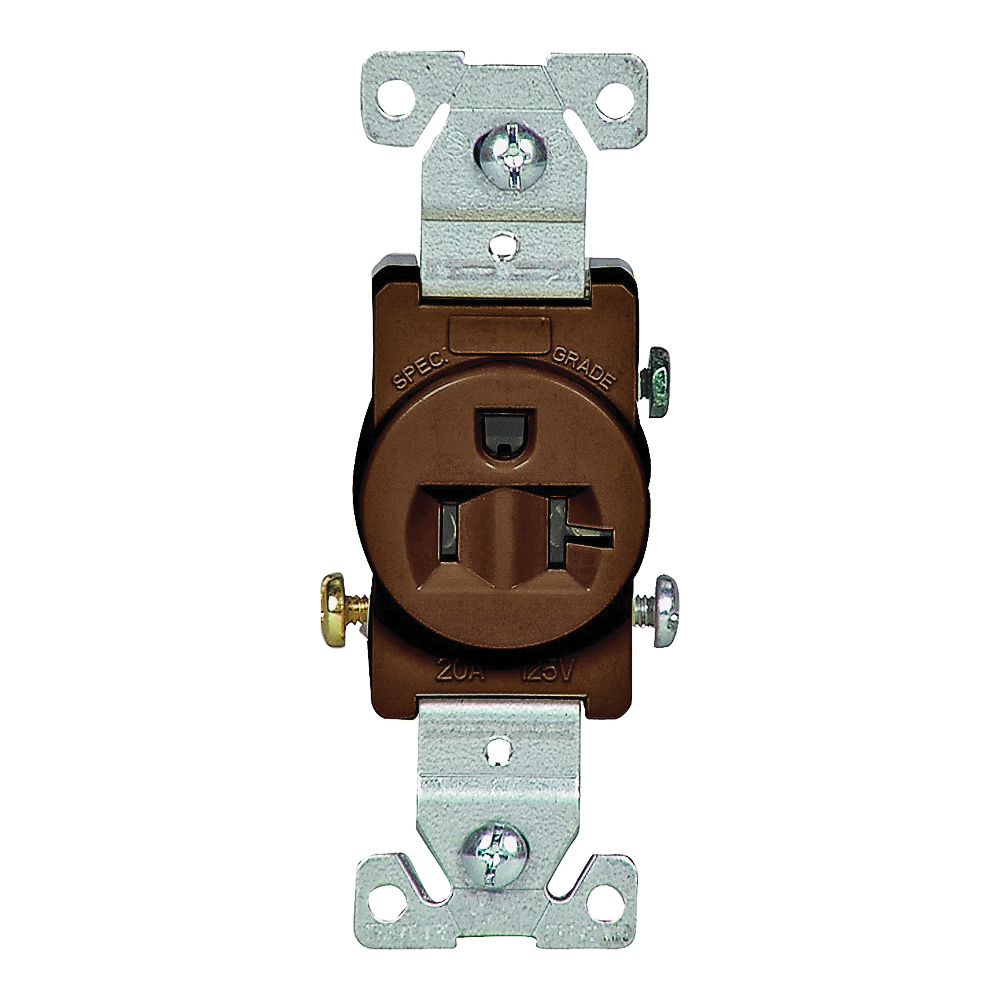 1877B-BOX Single Receptacle, 2-Pole, 125 V, 20 A, Back Wiring, NEMA: NEMA 5-20R, Brown