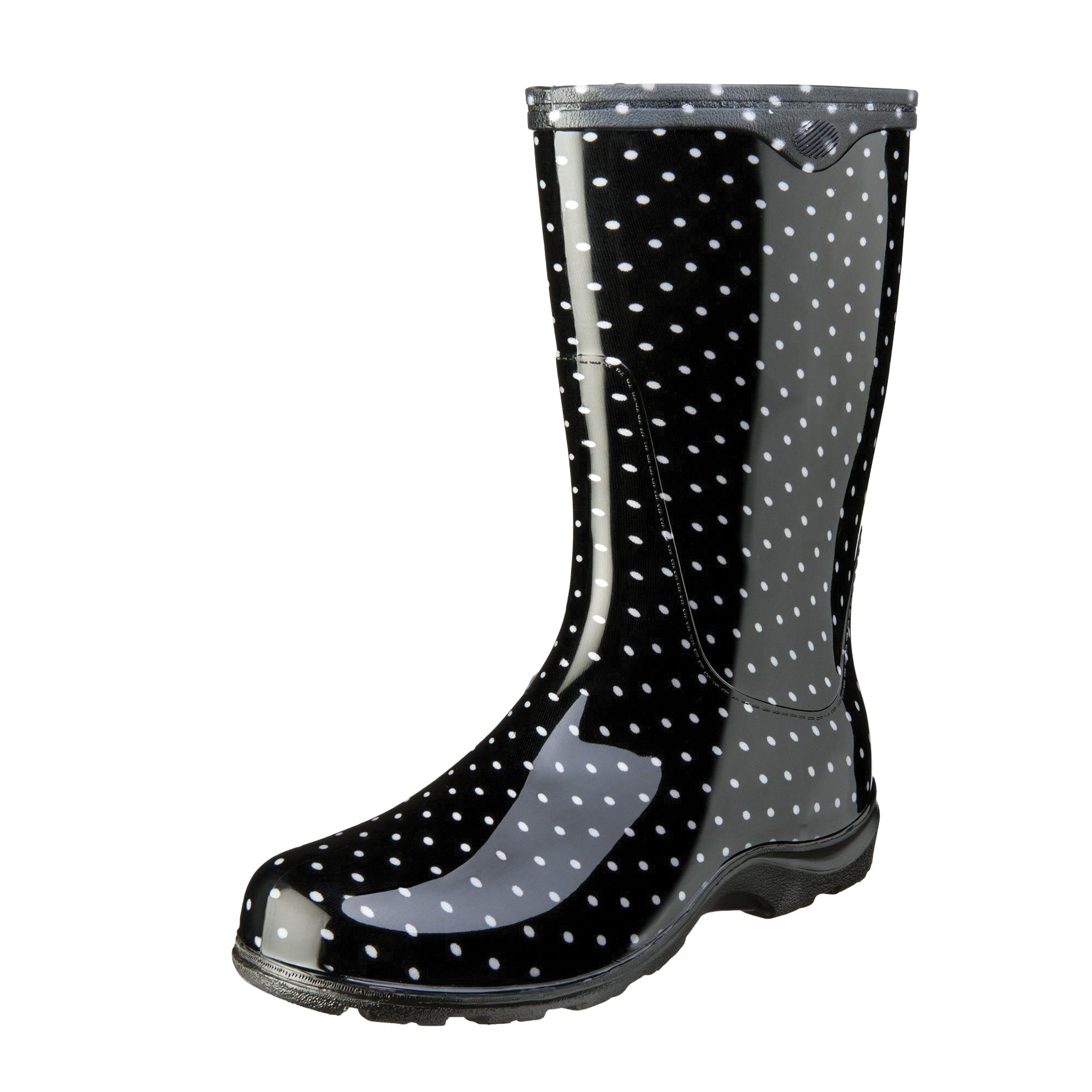 5013BP-10 Rain and Garden Boots, 10 in, Polka Dot, Black/White, Rubber