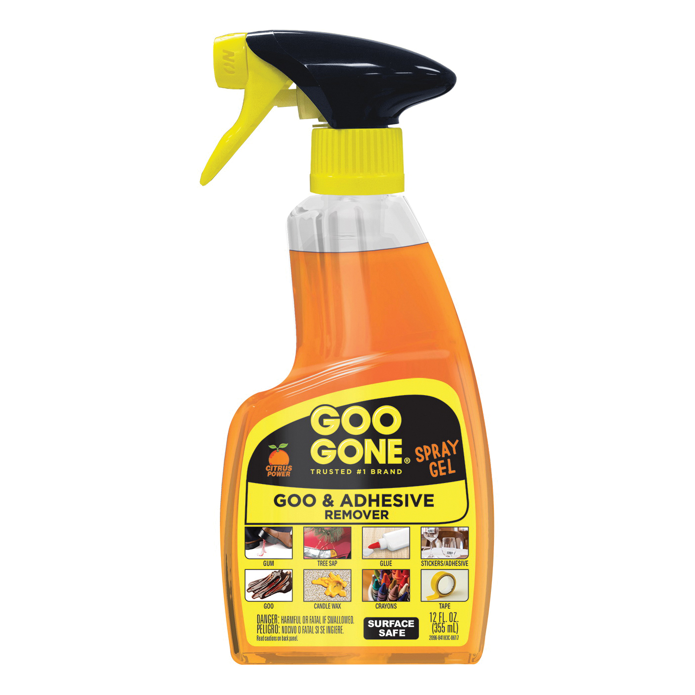 2096 Goo and Adhesive Remover, 12 oz Bottle, Gel, Citrus, Orange