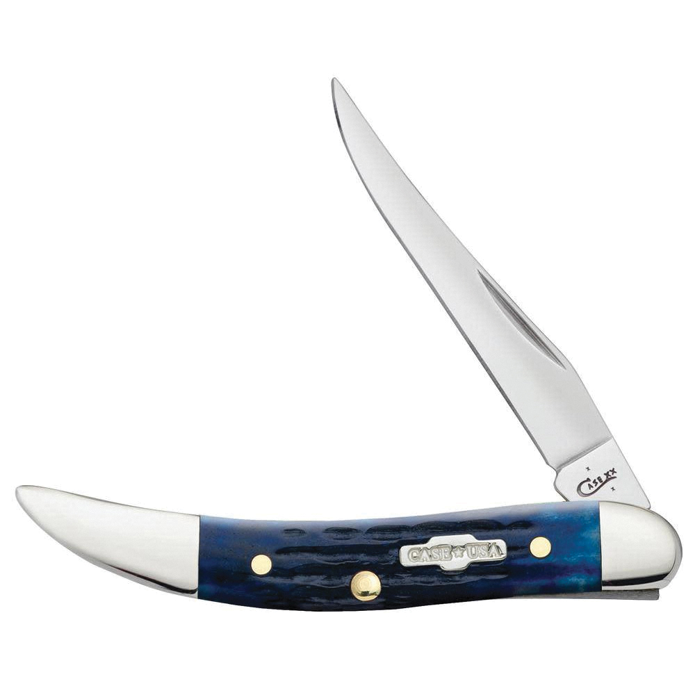 02804 Folding Pocket Knife, 2-1/4 in L Blade, Tru-Sharp Surgical Stainless Steel Blade, 1-Blade, Genuine Bone Handle, Blue Handle