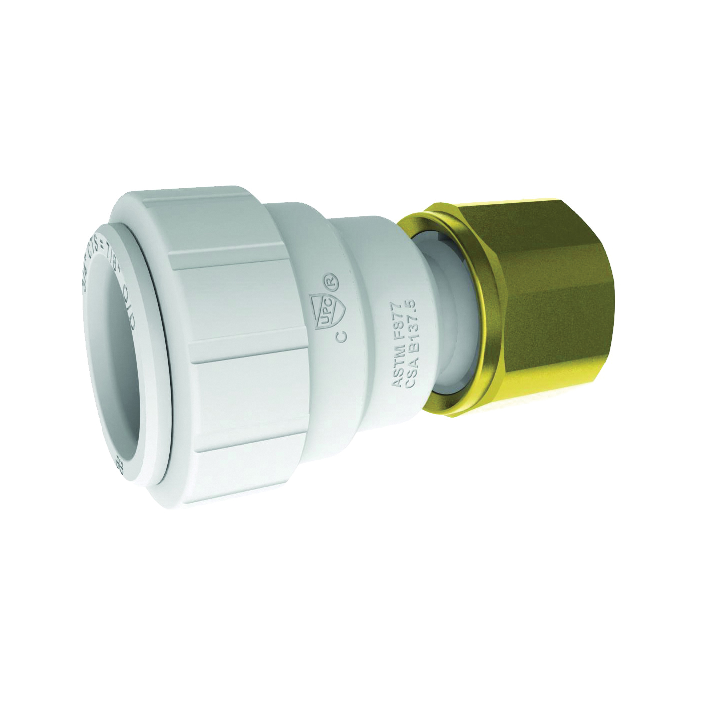 John Guest PSEI452826P Pipe Connector, 3/4 in, CTS x NPT, Polysulfide, 160 psi Pressure
