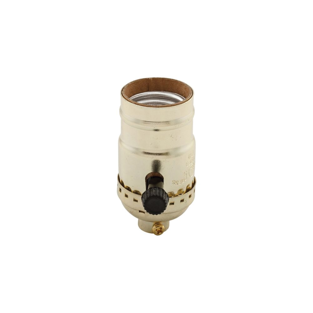 925ABD-BOX Lamp Holder, 250 VAC, 250 W, Turn Knob Actuator, 3-Way, Aluminum Housing Material, Brass