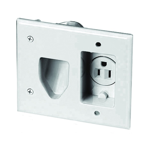 35MRW Cable Plate with Receptacle, 2 -Gang, White