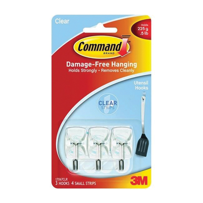 17067CLR Wire Hook, 0.5 lb, 3 -Hook, Metal/Plastic, Clear