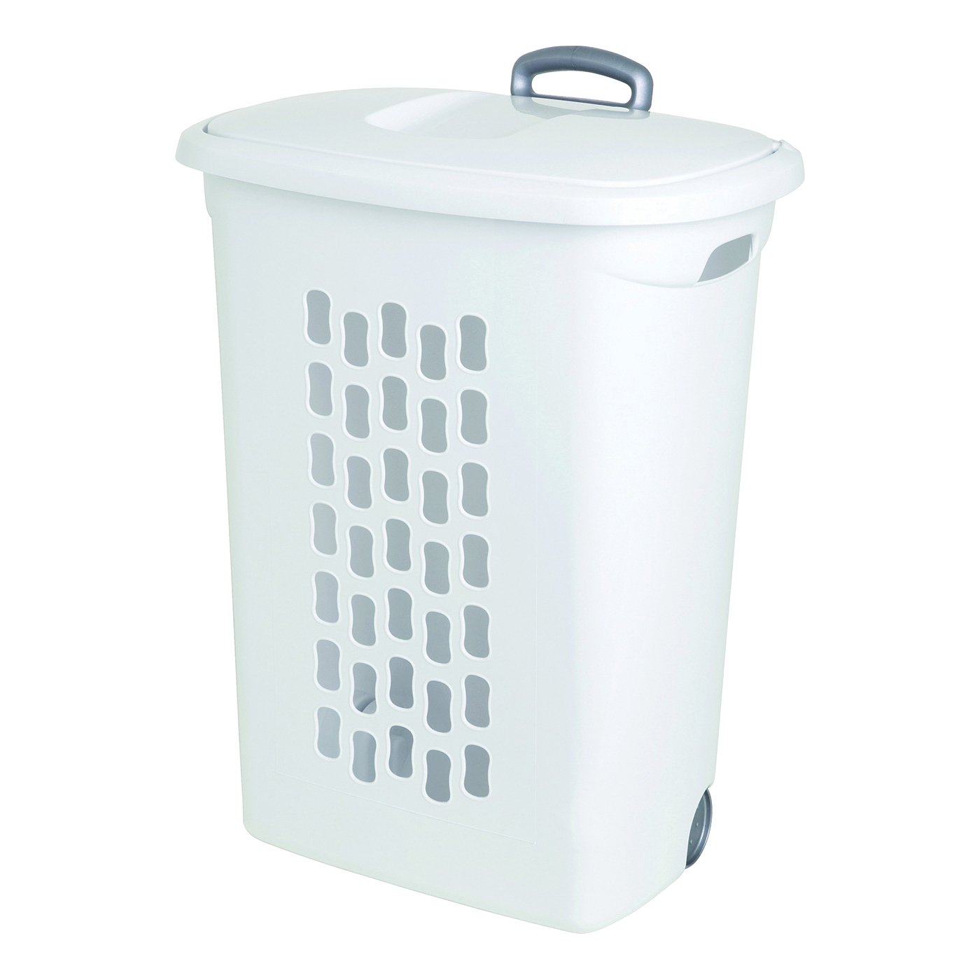 12228003 Wheeled Hamper, 2 bu Capacity, Plastic Container, White, 13.75 in W, 28.375 in H, 21 in D