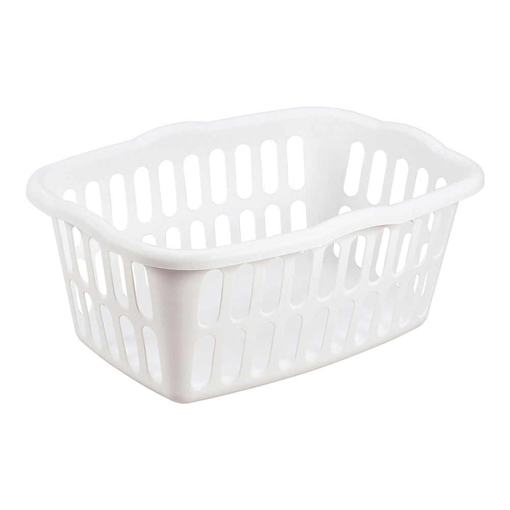 12458012 Laundry Basket, 1.5 bu, Plastic, White, 1 -Compartment, 24 in L x 17-3/8 in W x 10-3/8 in H Outside