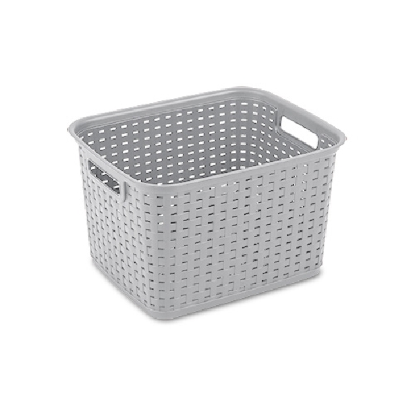 12736A06 Tall Weave Basket, 1.8 cu-ft Capacity, Plastic, Cement, Rectangle