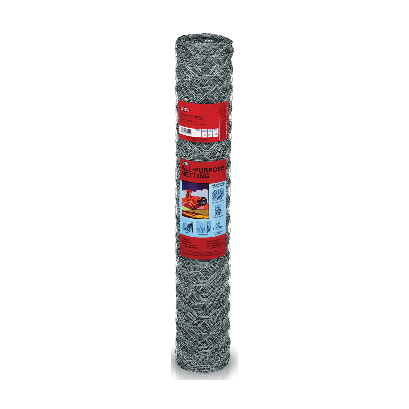 6316 Poultry Netting, 150 ft L, 36 in W, 20 ga Gauge, Hexagonal Mesh, 2 in Mesh, Steel, Galvanized