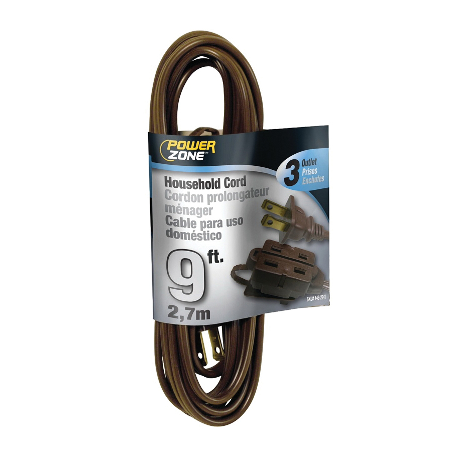 OR670609 Extension Cord, 16 AWG Cable, 9 ft L, 125 V, Brown