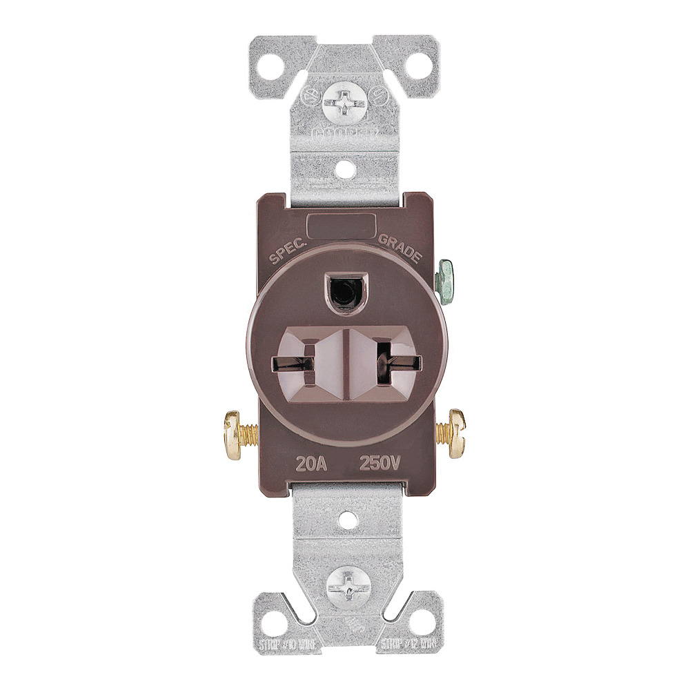 1876B-BOX Single Receptacle, 2-Pole, 250 V, 20 A, Side Wiring, NEMA: NEMA 6-20R, Brown