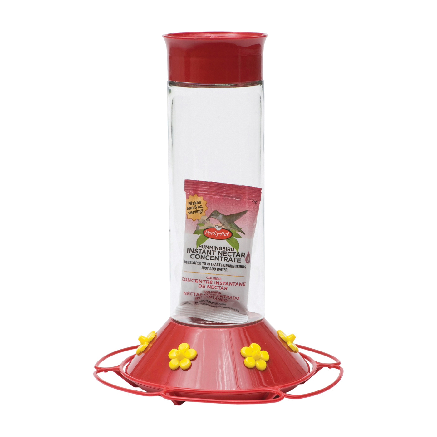 209B Bird Feeder, 30 oz, 6-Port/Perch, Nectar, Glass/Plastic, Bright Red/Yellow, 8.3 in H, 11-1/2 in L, 8.3 in W