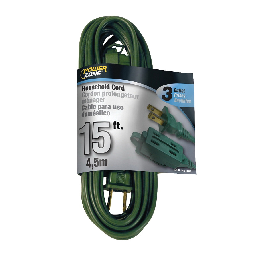 OR780615 Extension Cord, 16 AWG Cable, 15 ft L, 125 V, Green