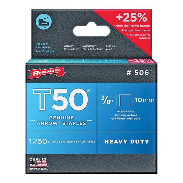 T50 Series 50624 Staple, For: T50 WA Stapler, 3/8 in W Crown, 3/8 in L Leg