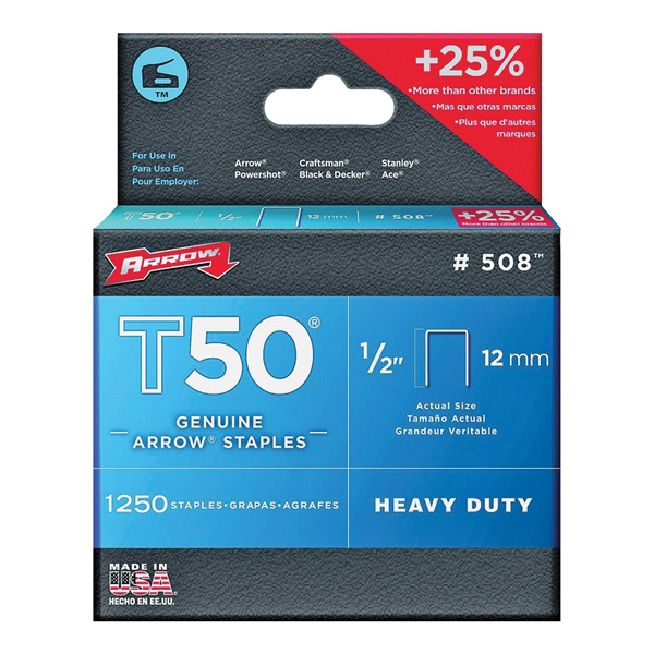 T50 Series 50824 Staple, 3/8 in W Crown, 1/2 in L Leg, Steel