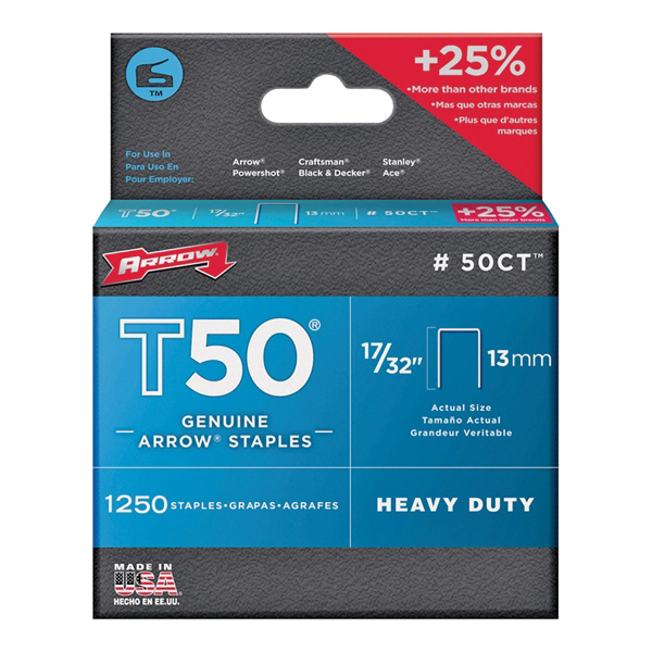 T50 Series 50CT24 Staple, 3/8 in W Crown, 17/32 in L Leg, Steel