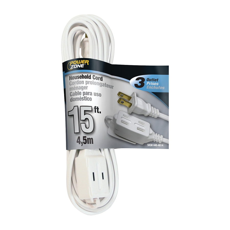 OR660615 Extension Cord, 16 AWG Cable, 15 ft L, 125 V, White