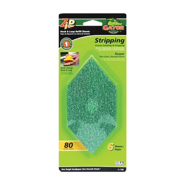 Gator Zip 7202 Refill Sheet, 6 in L, 3 in W, Medium, 80 Grit, Aluminum Oxide Abrasive
