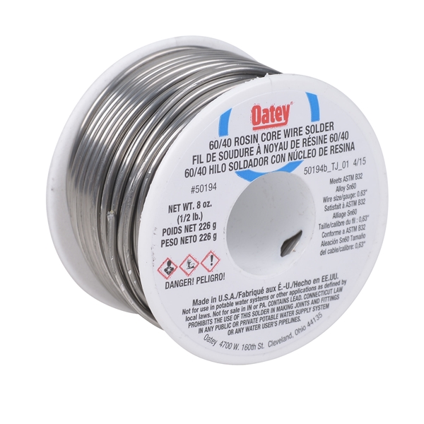 Oatey 50194 Rosin Core Solder, 1/2 lb, Solid, Silver, 361 to 375 deg F Melting Point - 3