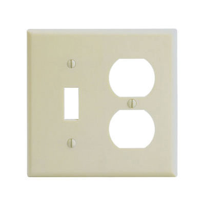 Leviton 86005 Combination Wallplate, 4-1/2 in L, 4-9/16 in W, Standard, 2-Gang, Thermoset Plastic, Ivory, Smooth - 1