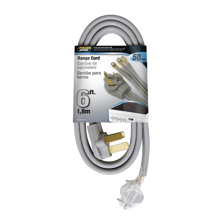 ORR628106 Power Supply Range Cord, 6, 8 AWG Cable, 6 ft L, 50 A, 250 V, Gray
