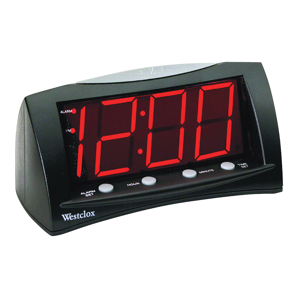 66705 Large Display Alarm Clock, AA Battery, LED Display, Black Case