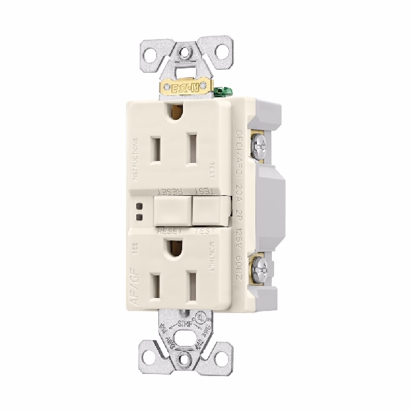 Eaton Wiring Devices TRAFGF15LA-K-L Duplex Receptacle Wallplate, 2 -Pole, 15 A, 125 V, Back, Side Wiring - 2
