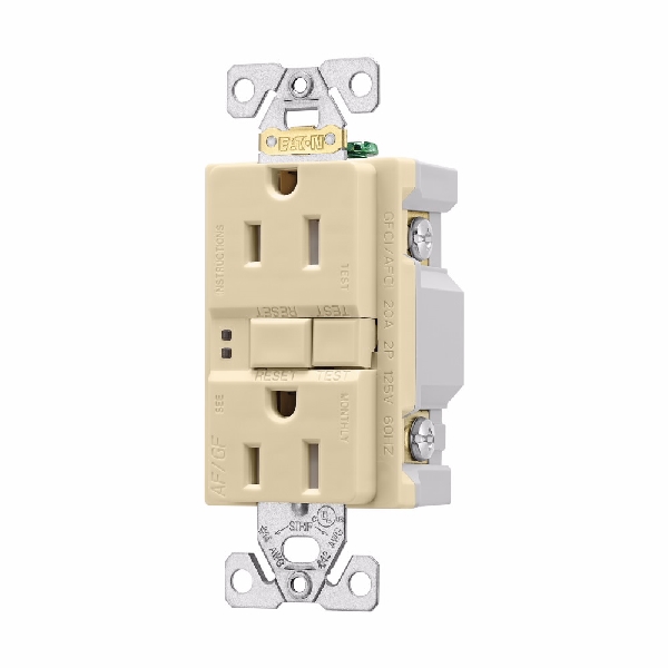 Eaton Wiring Devices TRAFGF15V-K-L Duplex Receptacle Wallplate, 2-Pole, 15 A, 125 V, Back, Side Wiring, Ivory - 2