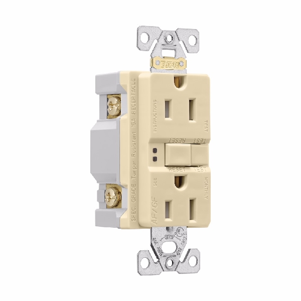 Eaton Wiring Devices TRAFGF15V-K-L Duplex Receptacle Wallplate, 2-Pole, 15 A, 125 V, Back, Side Wiring, Ivory - 3