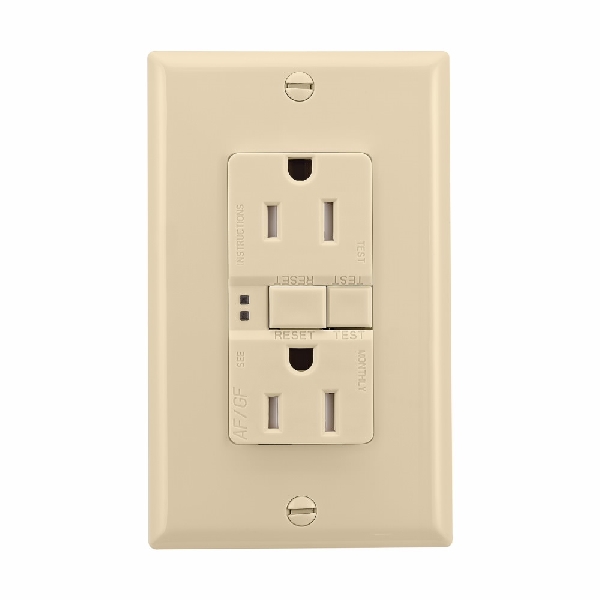 Eaton Wiring Devices TRAFGF15V-K-L Duplex Receptacle Wallplate, 2-Pole, 15 A, 125 V, Back, Side Wiring, Ivory - 4