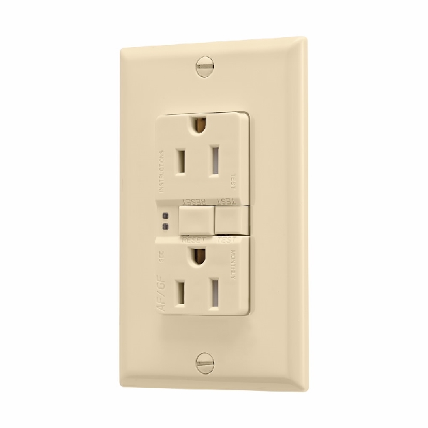 Eaton Wiring Devices TRAFGF15V-K-L Duplex Receptacle Wallplate, 2-Pole, 15 A, 125 V, Back, Side Wiring, Ivory - 5