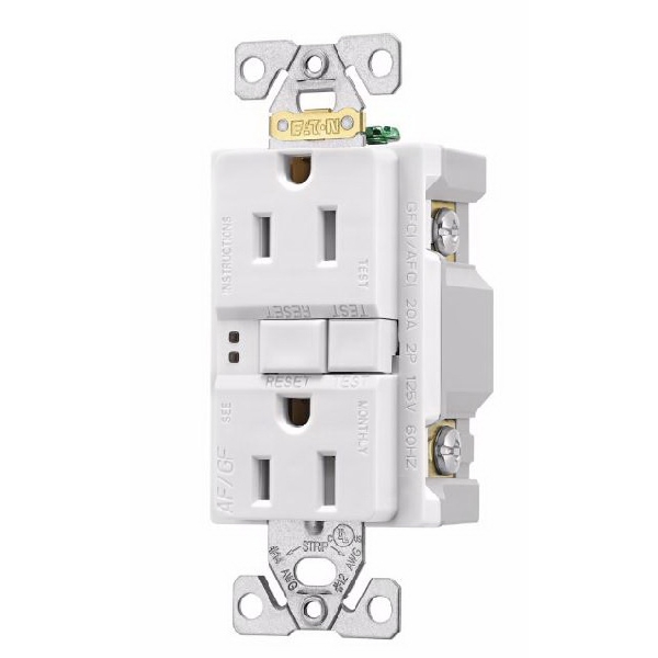 Eaton Wiring Devices TRAFGF15W-K-L Duplex Receptacle Wallplate, 2-Pole, 15 A, 125 V, Back, Side Wiring, White - 2