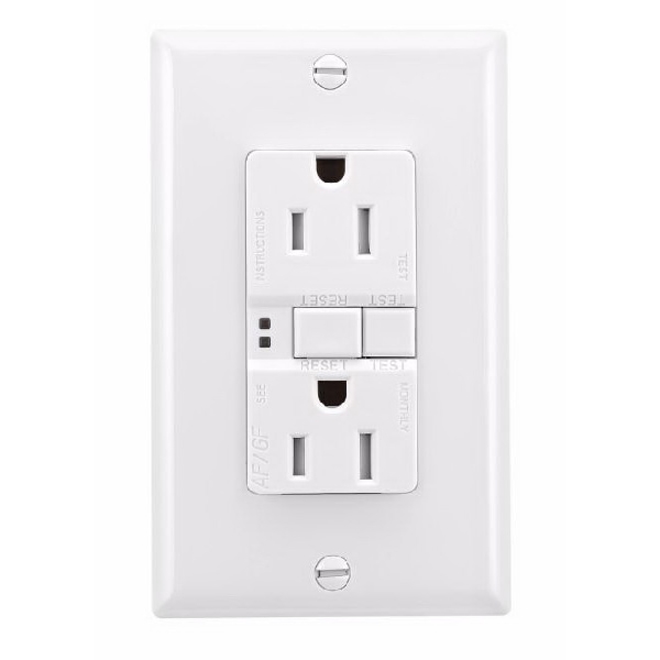 Eaton Wiring Devices TRAFGF15W-K-L Duplex Receptacle Wallplate, 2-Pole, 15 A, 125 V, Back, Side Wiring, White - 3