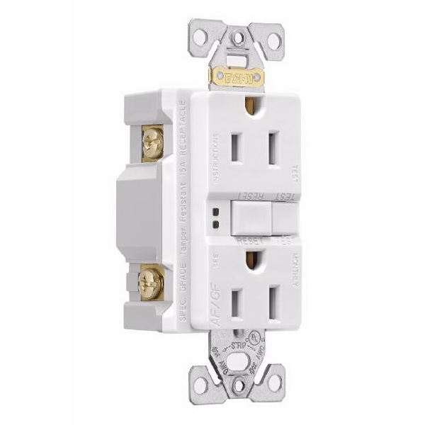 Eaton Wiring Devices TRAFGF15W-K-L Duplex Receptacle Wallplate, 2-Pole, 15 A, 125 V, Back, Side Wiring, White - 4