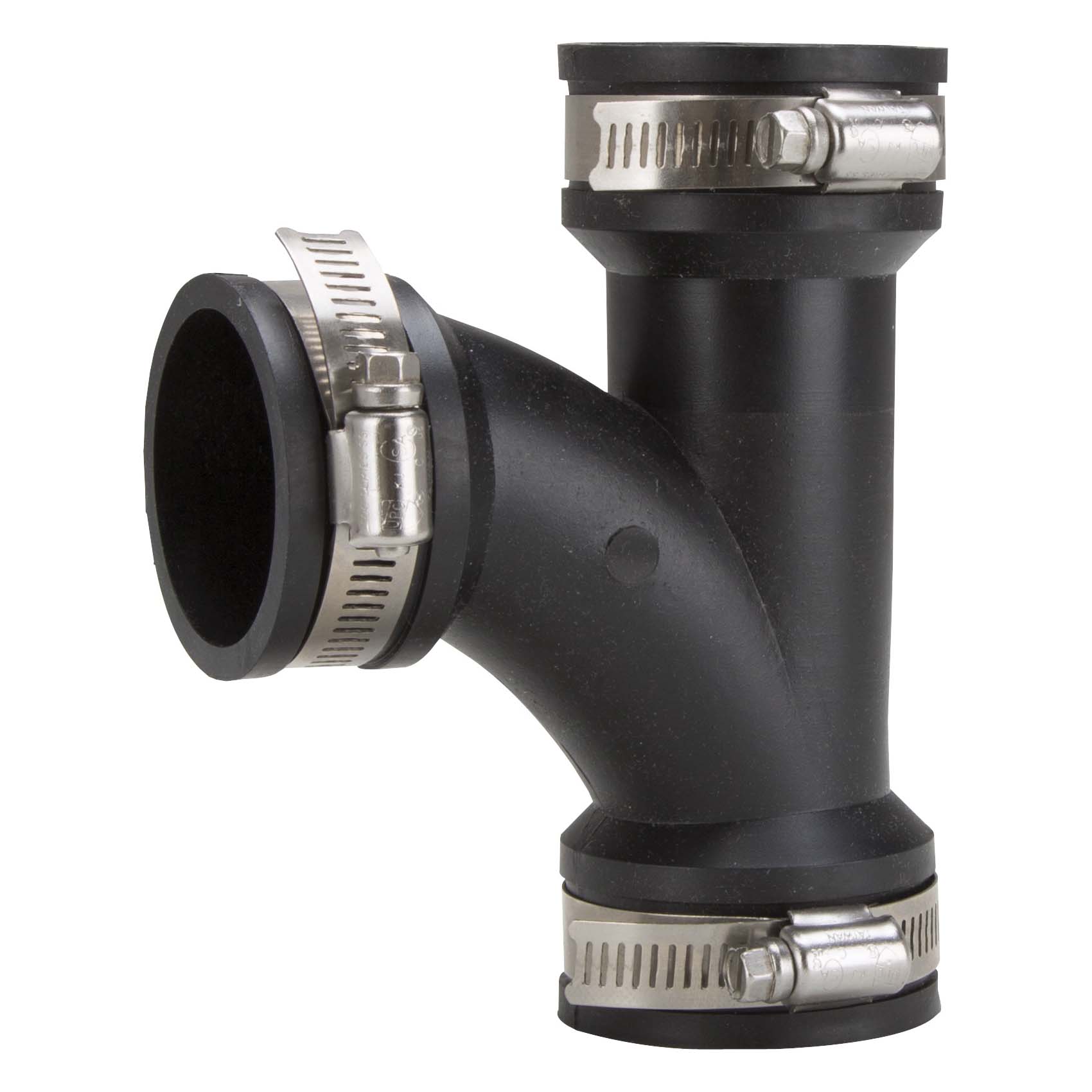 QT-150 Flexible Pipe Tee, 1-1/2 in Mechanical, Rubber, Black