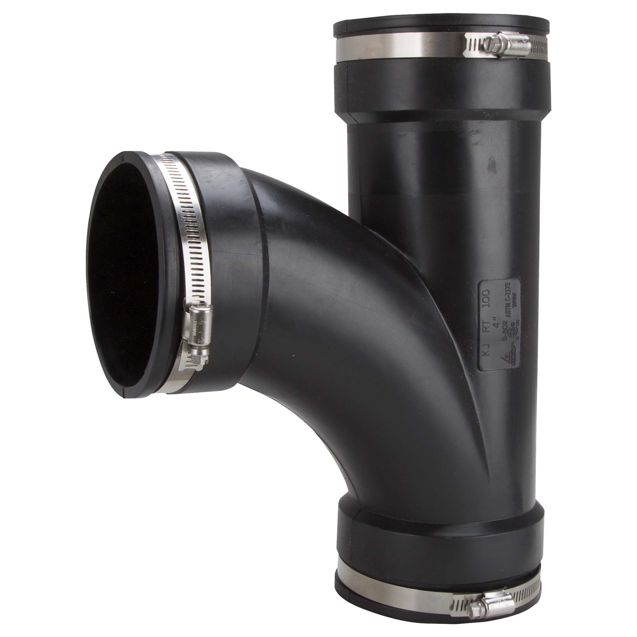 QT-400 Flexible Pipe Tee, 4 in, Mechanical, Rubber, Black