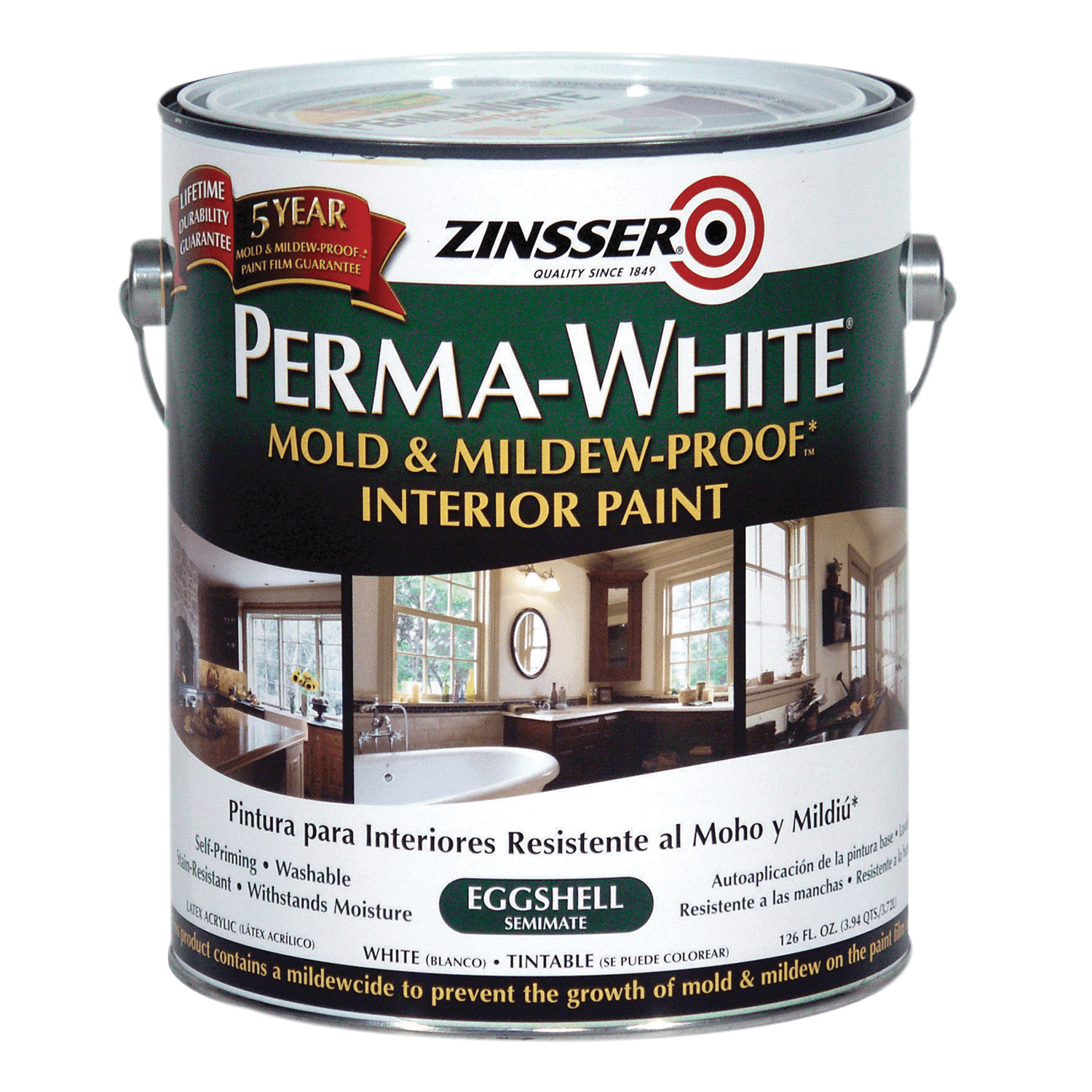 Zinsser 02771 Kitchen and Bath Paint, Eggshell, White, 1 gal, Can, Water